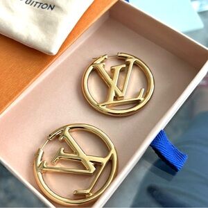 Gold Authentic Luis Viutton Hoop Earrings. Style #M64288